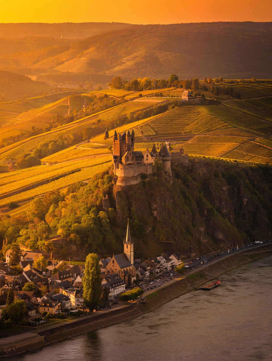 Romantisches Rheintal mit Weinbergen, Burgen und dem majestätischen Rhein